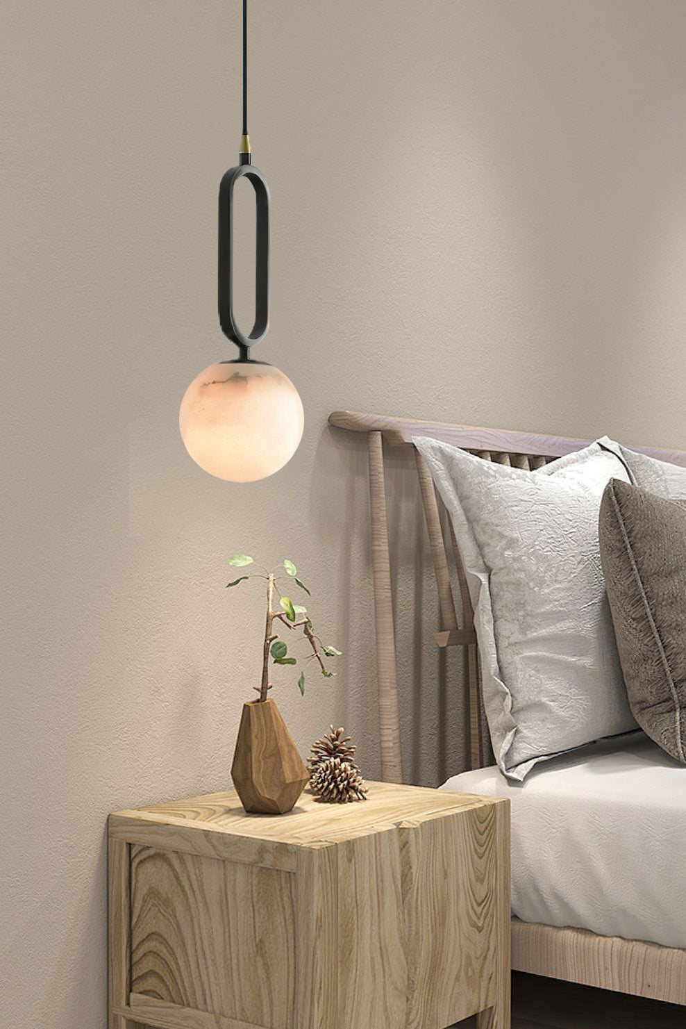 Elegant Alabaster Ball Pendant Light for Soft Ambient Glow – Oak & Halo