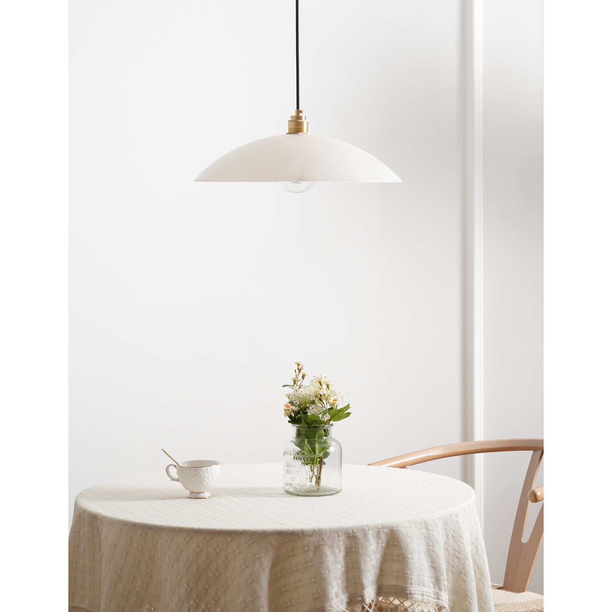Alabaster Brass Pendant Light With Adjustable Wire