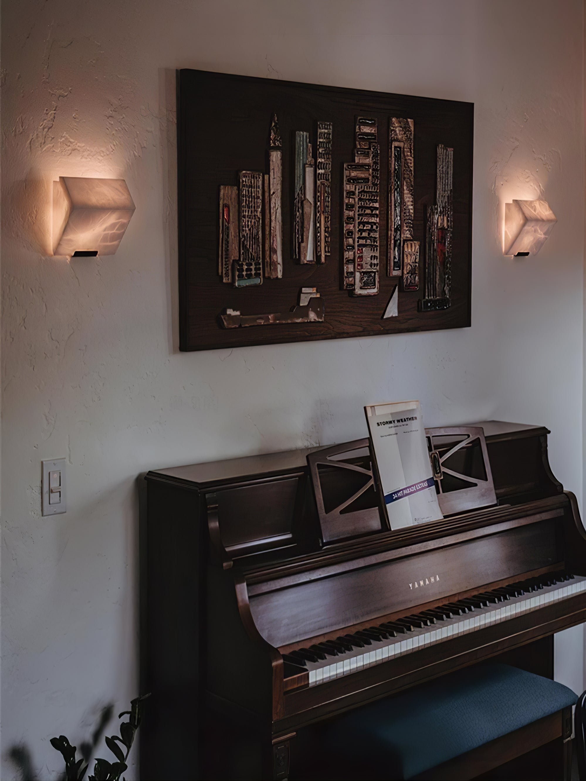 Elegant Sculptural Alabaster Cube Wall Light