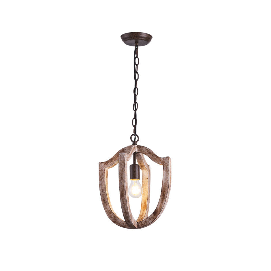 Creative Iron Pendant Lamp With Wooden Shade