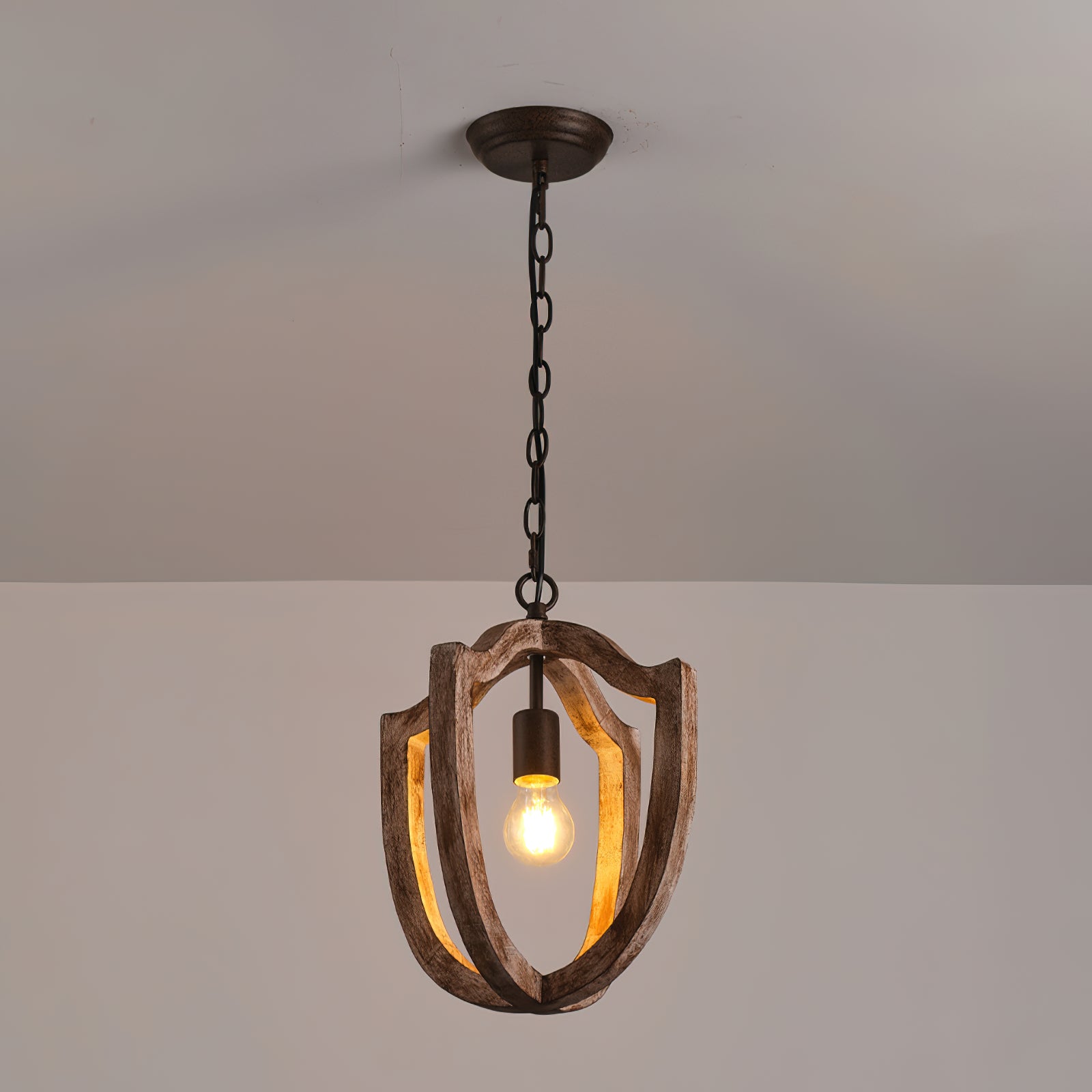 Creative Iron Pendant Lamp With Wooden Shade