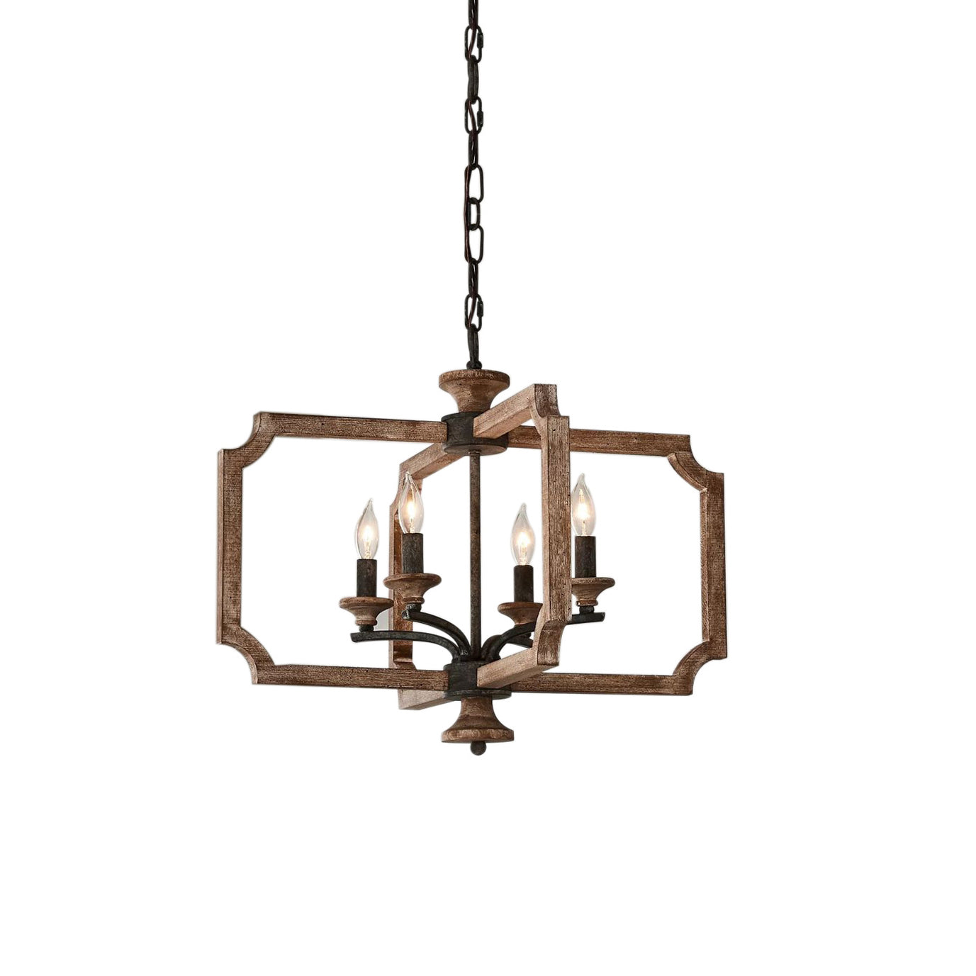 Vintage Metal Wood Lantern Pendant Lamp With Four Heads