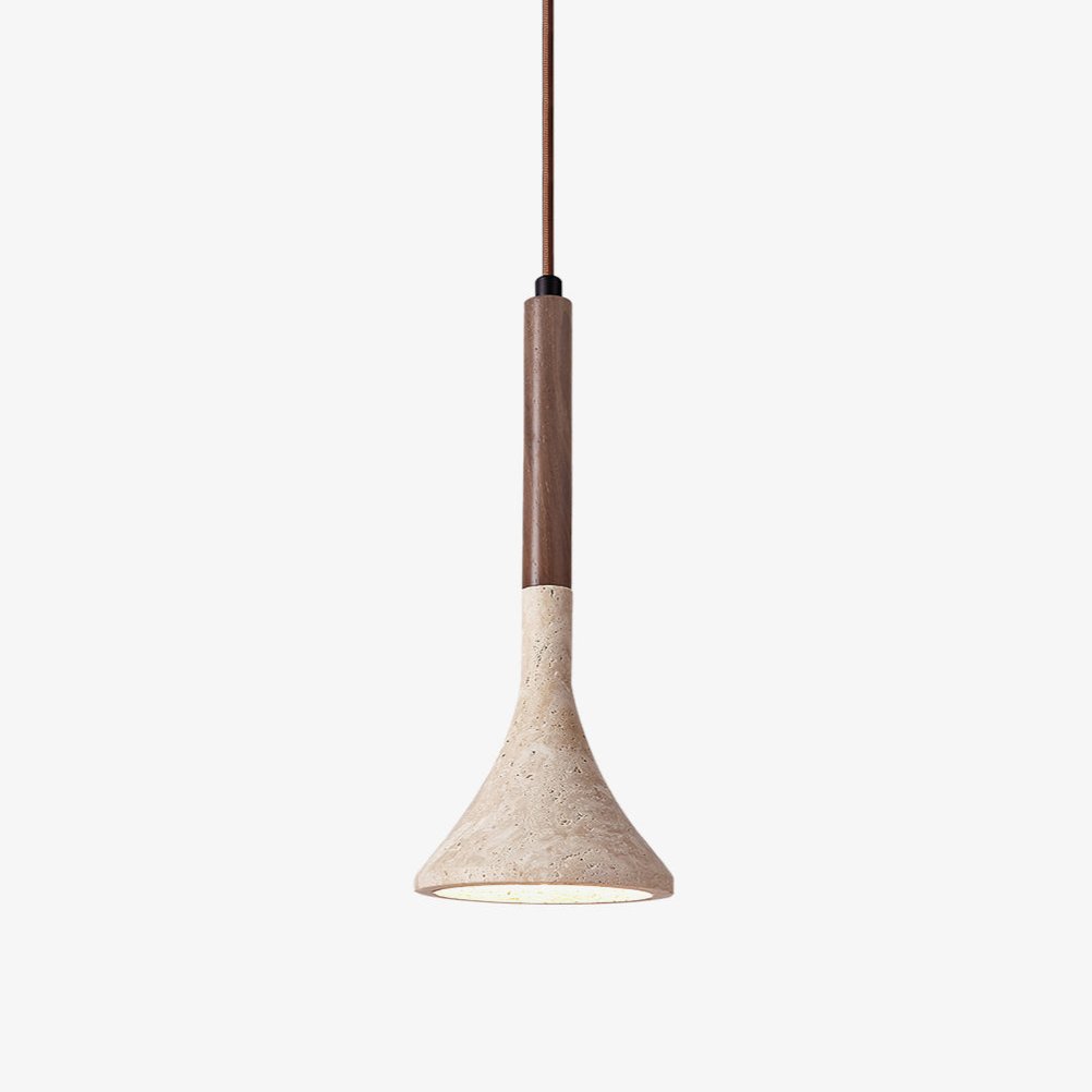 Travertine Pendant Light With Wood And Warm Glow