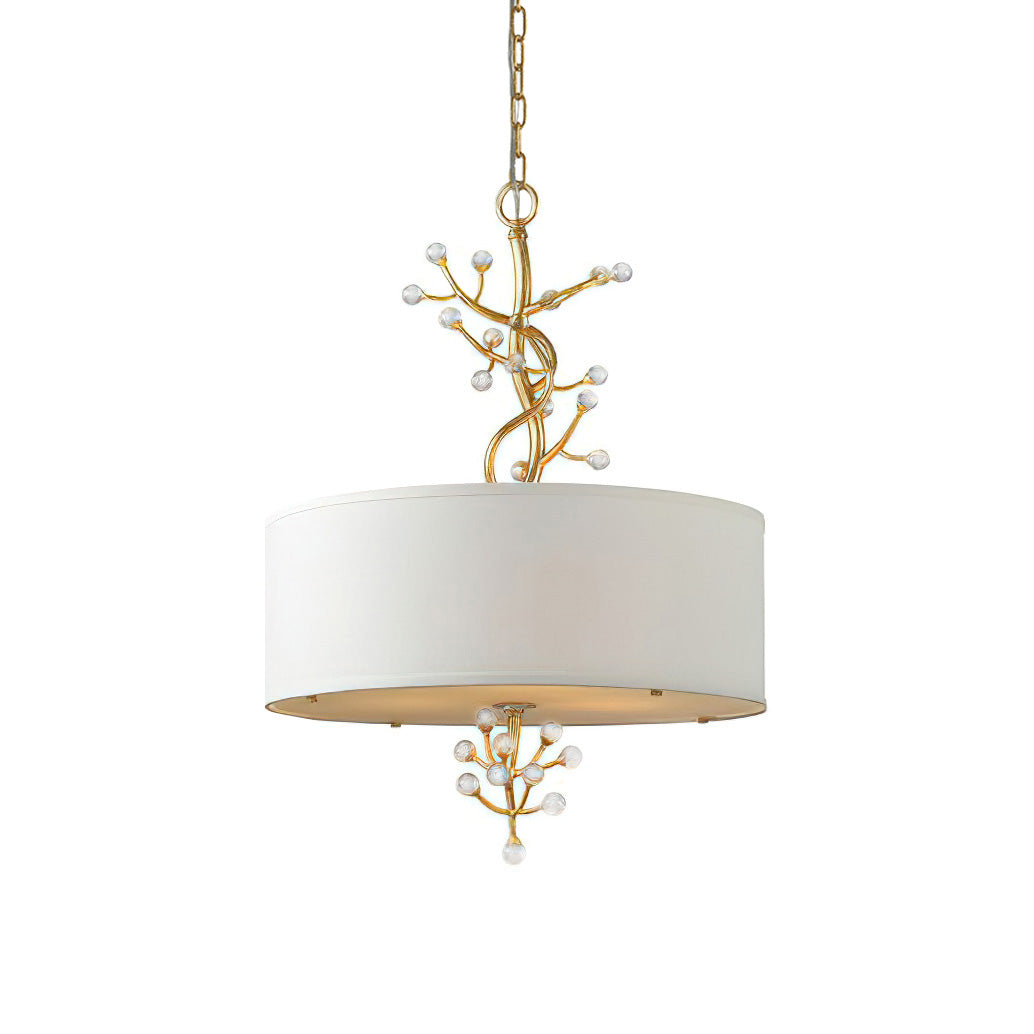 Brass Crystal Fabric Pendant Lamp Four Heads Soft Glow