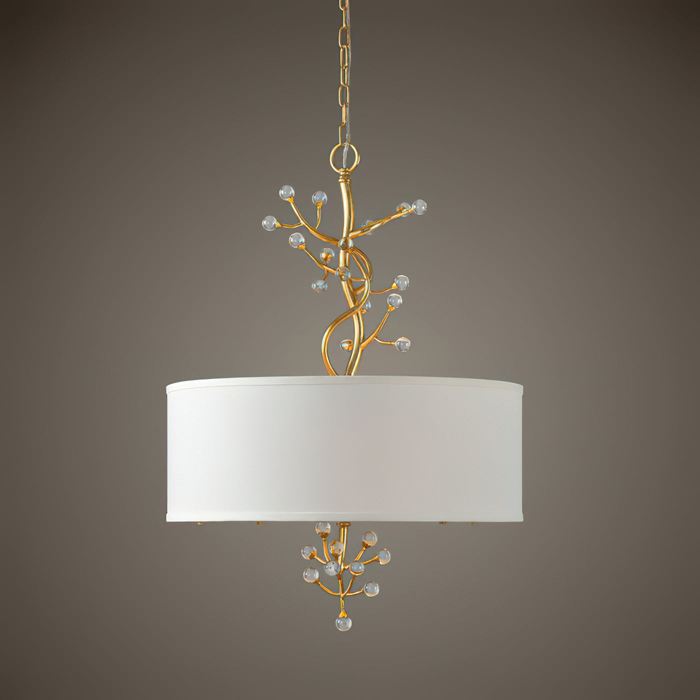 Brass Crystal Fabric Pendant Lamp Four Heads Soft Glow