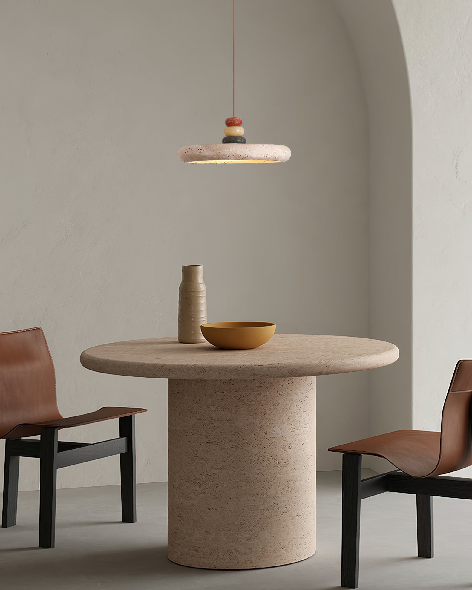 Yellow Travertine Marble Pendant Lamp With Warm Glow