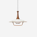 Mid-Century Wood and White Pendant Lamp With Fabric Shade