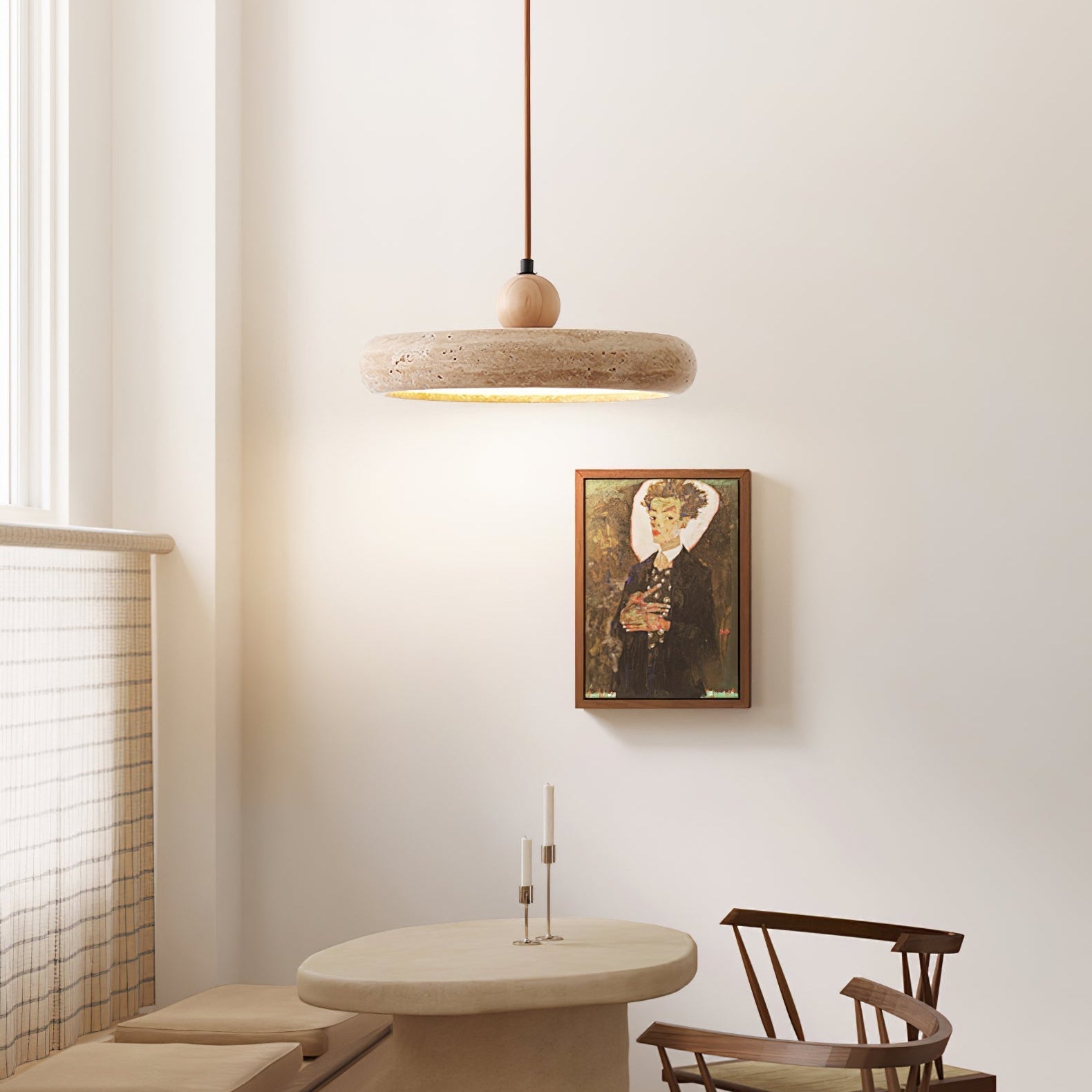 Travertine Pendant Light With Warm Ambient LED