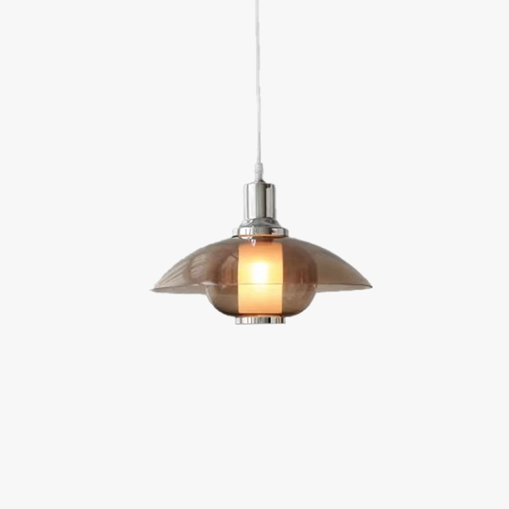 Modern Round LED Pendant Light With Brown Glass For Ambience