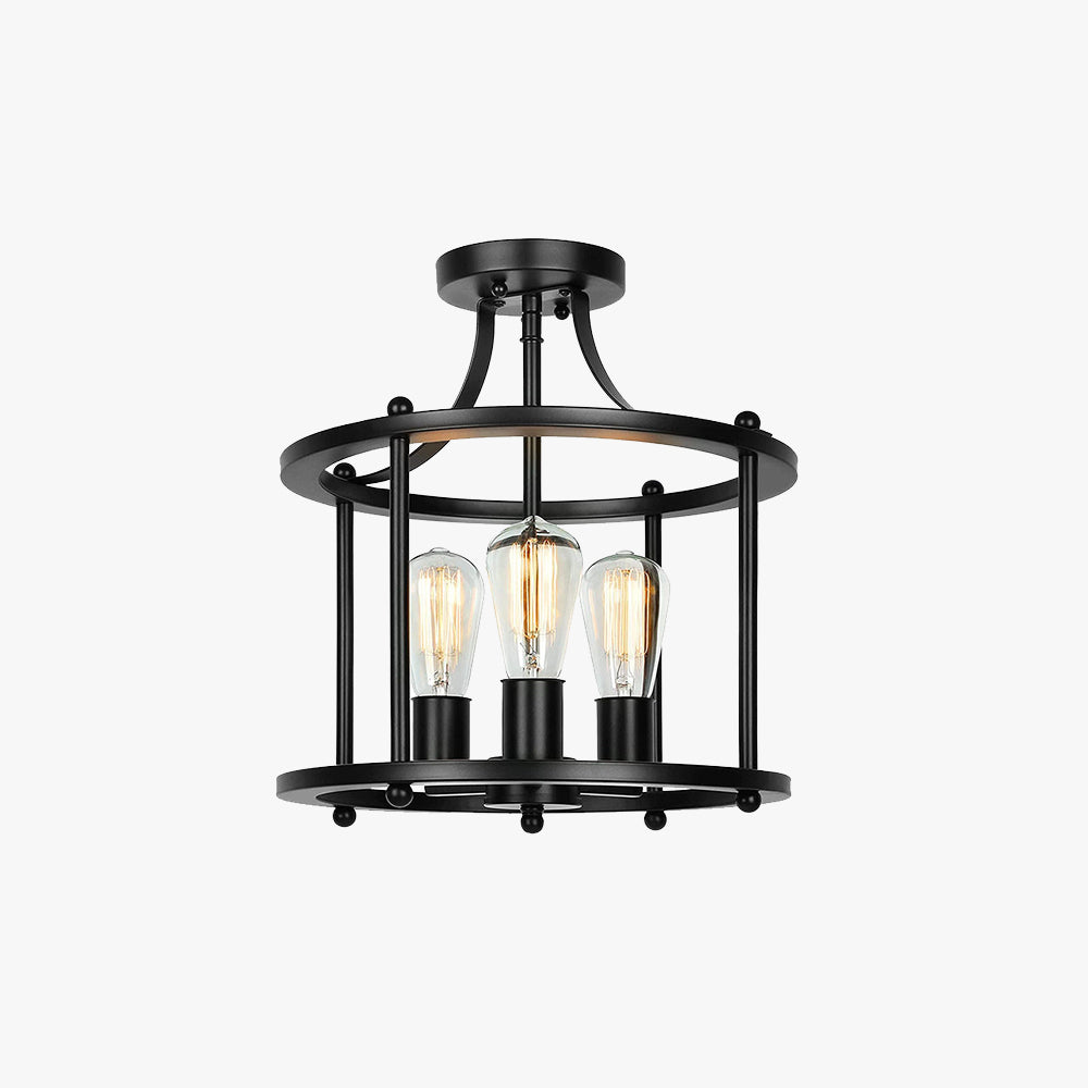 Industrial LED Flush Mount Lantern Ceiling Light For Living And Dining