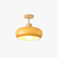 Cup Style Flush Mount Ceiling Light Wood Glass White Orange