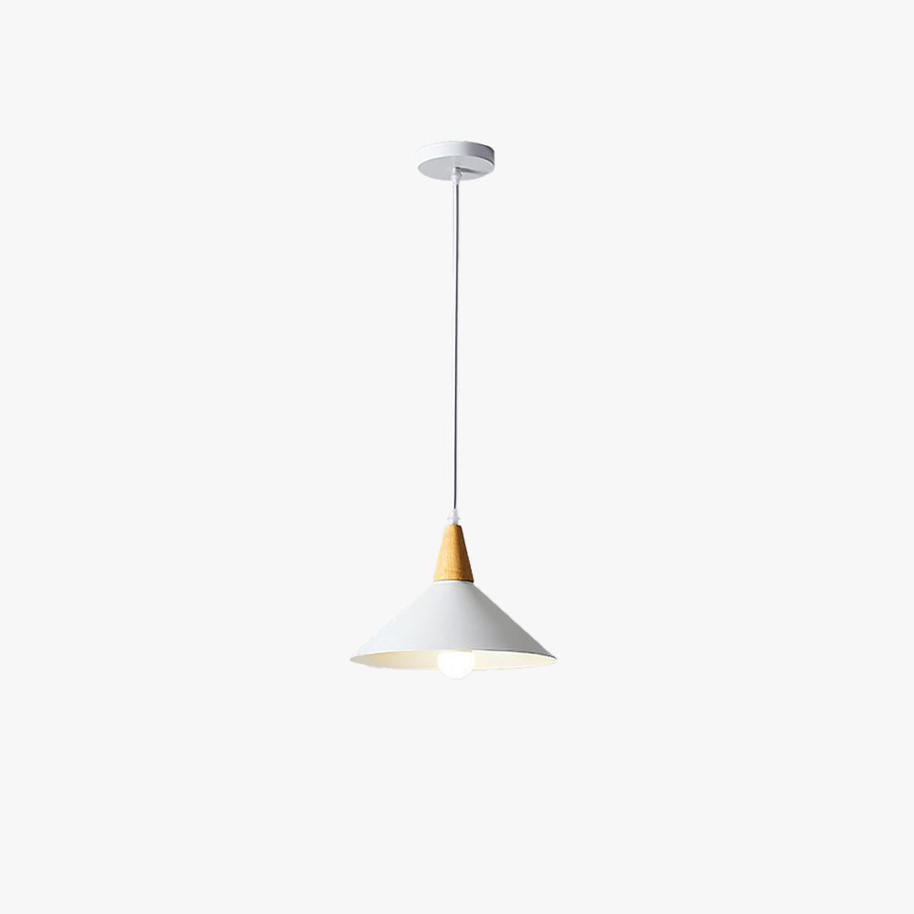 Cap-Shaped Metal Pendant Light With Natural Wood Finish