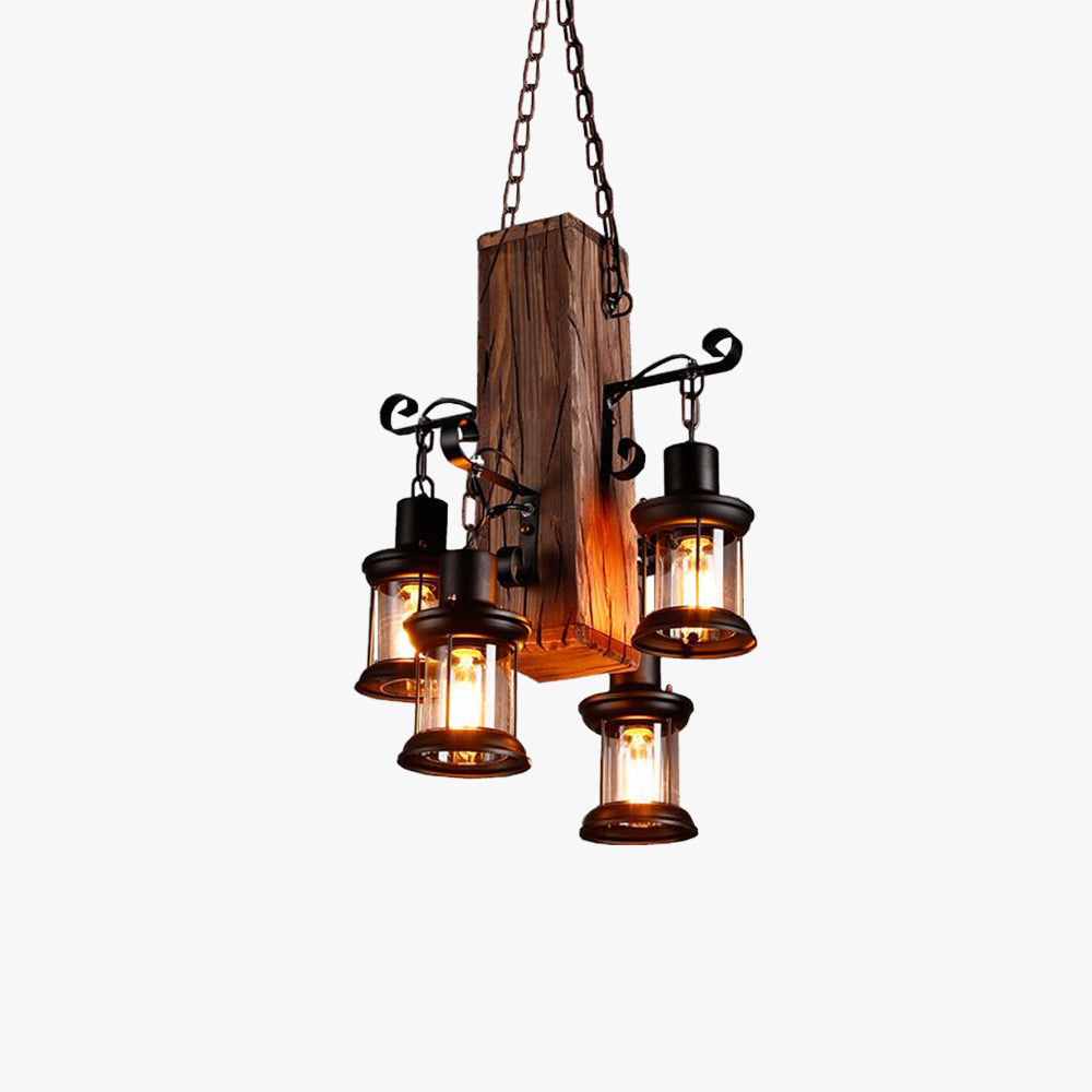 Wooden Industrial Lantern Pendant Light For Cozy Ambience