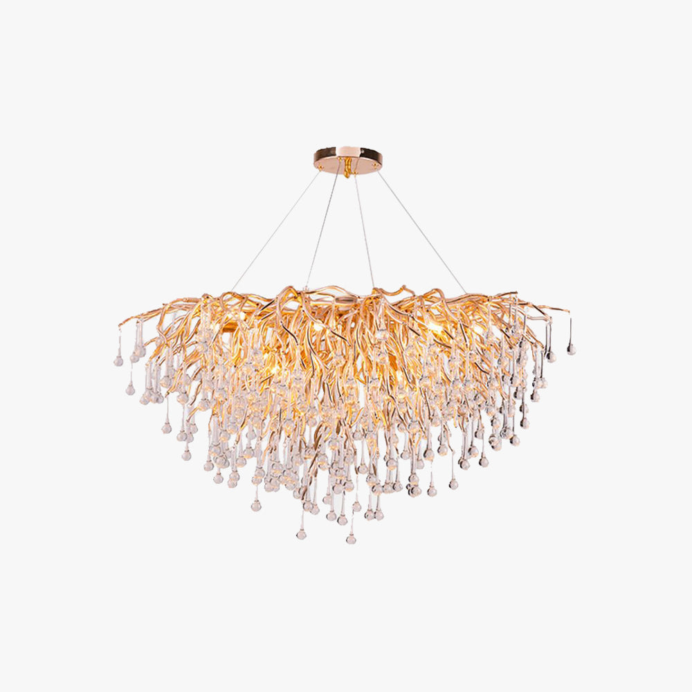 Gold Finish Tassel Crystal Pendant Light For Living Room