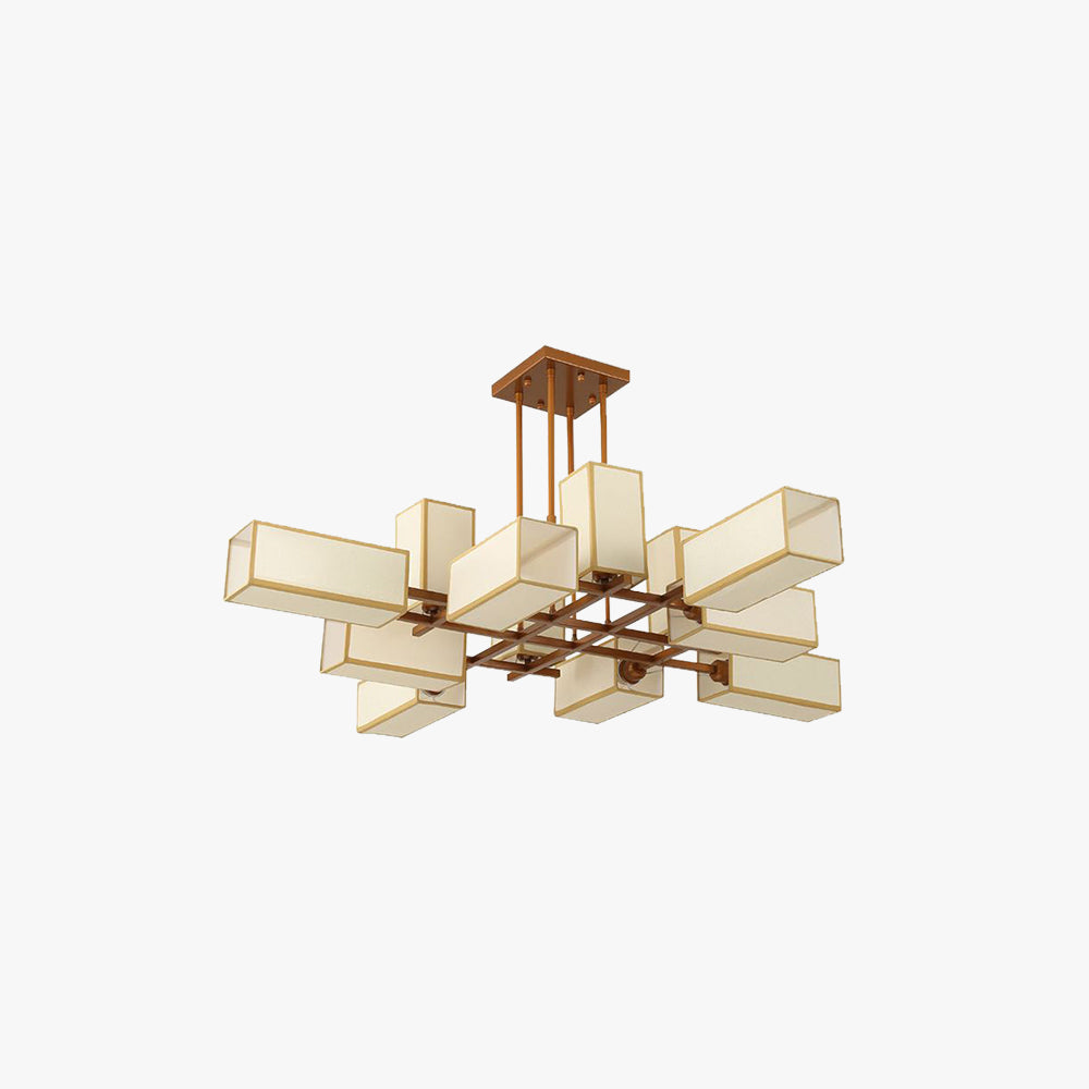 Square Retro Pendant Light Metal and Fabric for Living Rooms