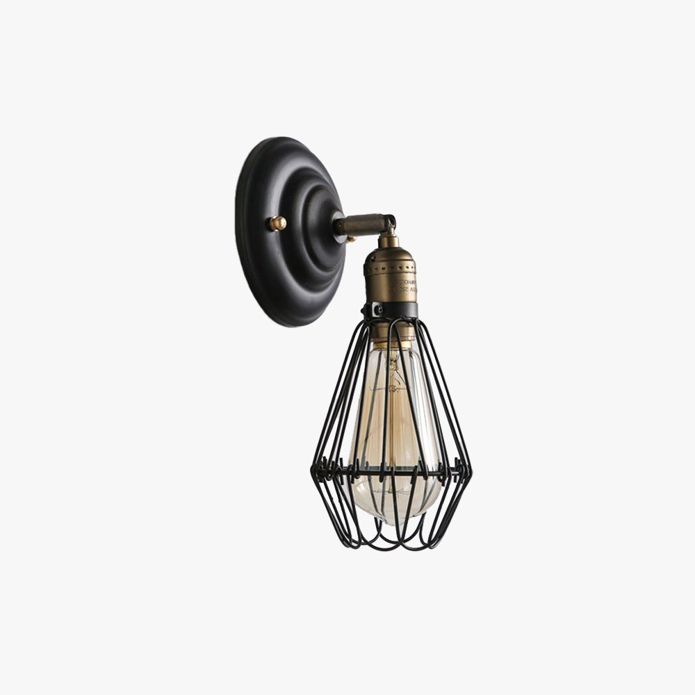 Industrial Metal Lantern Wall Light With Black Rustic Finish