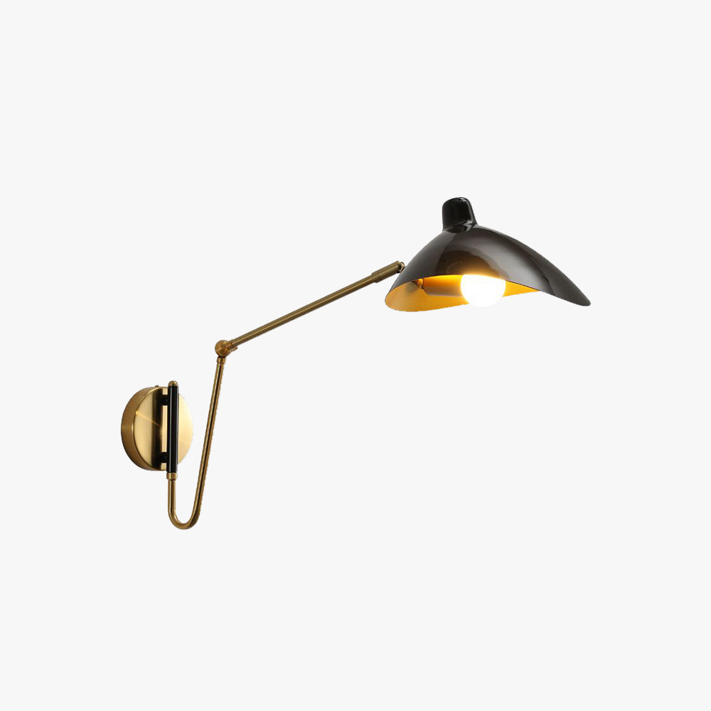 Industrial Swing Arm Vanity Wall Lamp In Black And Antique Gold