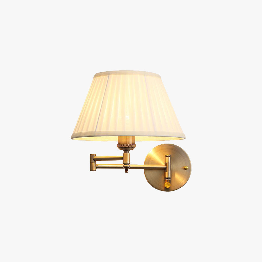 Vintage Pleated Fabric Wall Lamp White Beige Adjustable For Bedroom