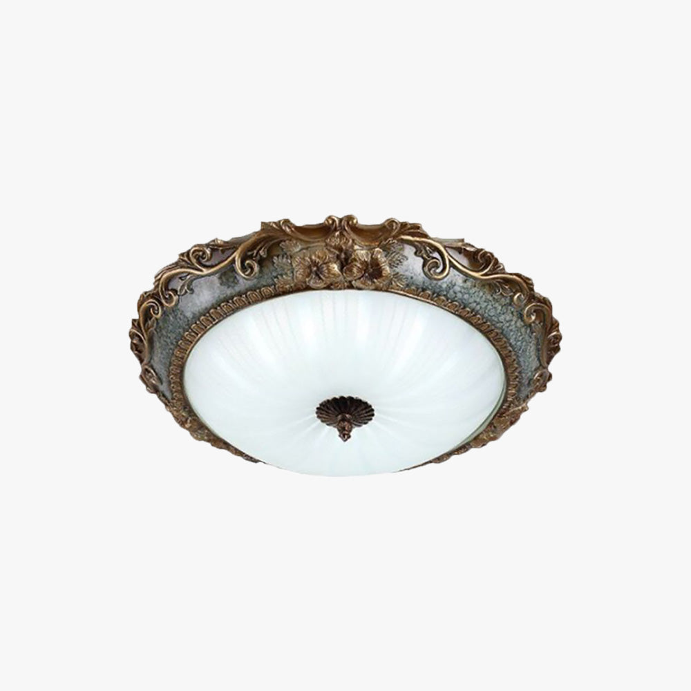 Medieval Inspired Antique Brass Resin Flush Mount Ceiling Light