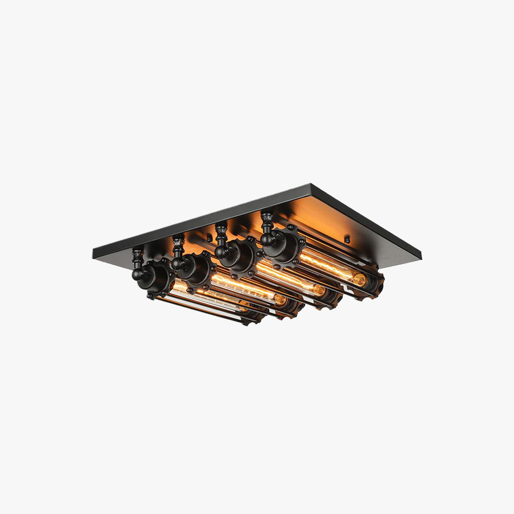 Vintage Tubed Metal Flush Mount Ceiling Light Black For Living Rooms