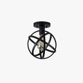 Retro Globe Lantern Black Metal Flush Mount Ceiling Light