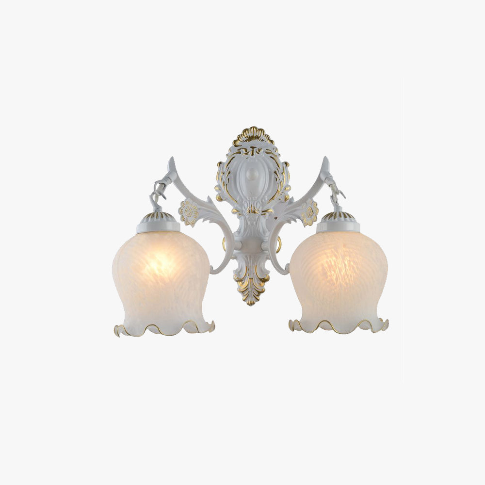 Vintage Flower Wall Lamp With Metal And Glass White Bronze Finish