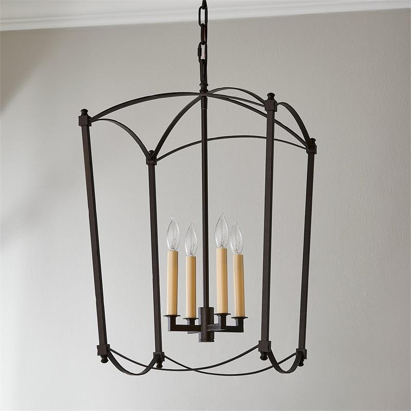 Black Metal Lantern Pendant Light With Three Head Design