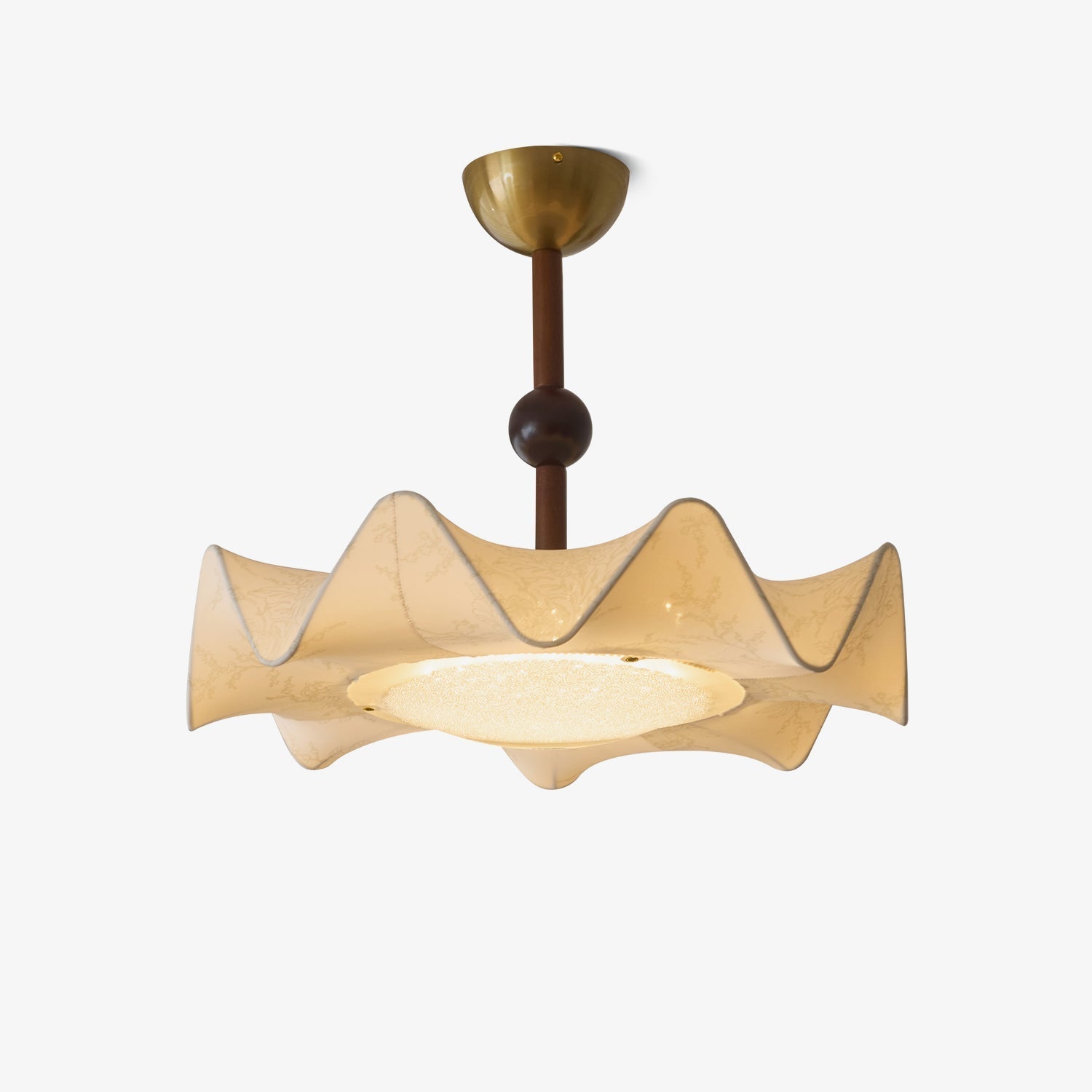 Floral Etched Fabric Ceiling Light With Wood And Metal Base