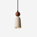 Travertine And Walnut Pendant Light With Warm Glow