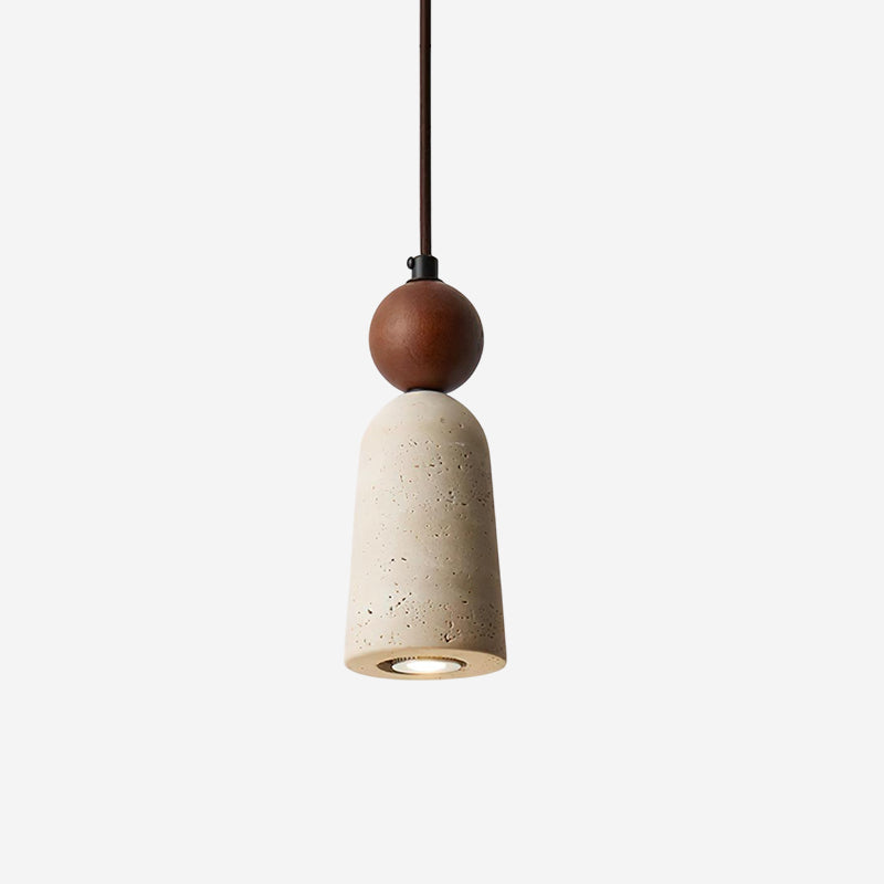 Travertine And Walnut Pendant Light With Warm Glow