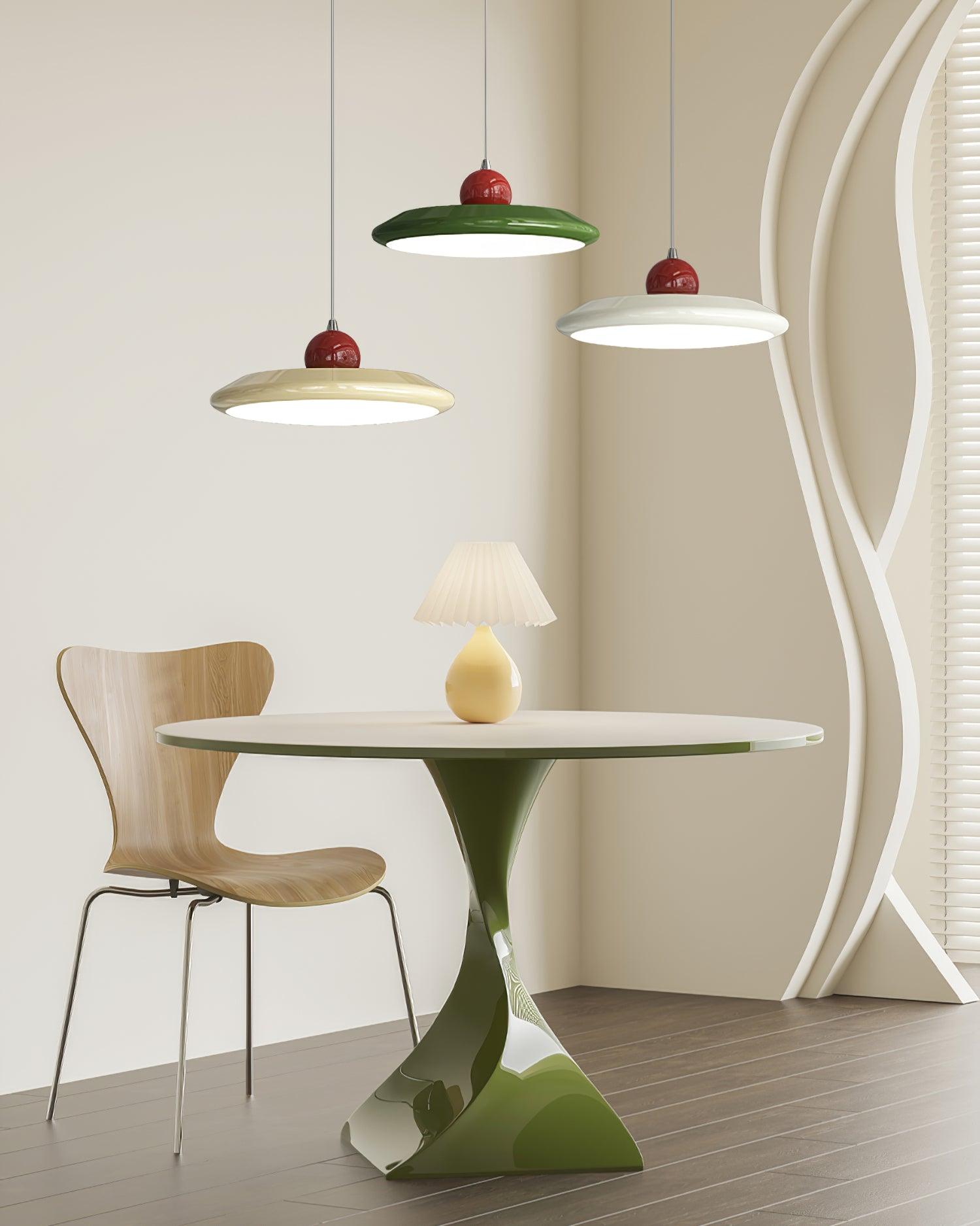Pendant Lamp White Disc Shade With Green Trim Integrated Led