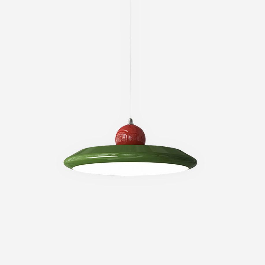 Pendant Lamp White Disc Shade With Green Trim Integrated Led