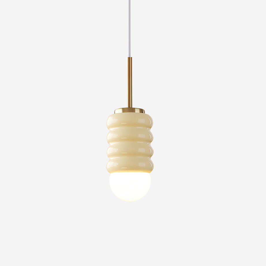 Midcentury Ribbed Ceramic Brass Pendant Light Ambient Glow