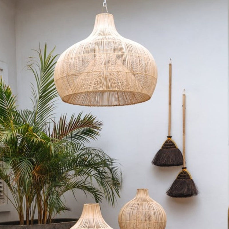 Lustre Suspendu Rotin Vintage Fait Main Pour Salon Intérieur