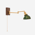 Brass Adjustable Swing Arm Wall Lamp With Green Glass Shade