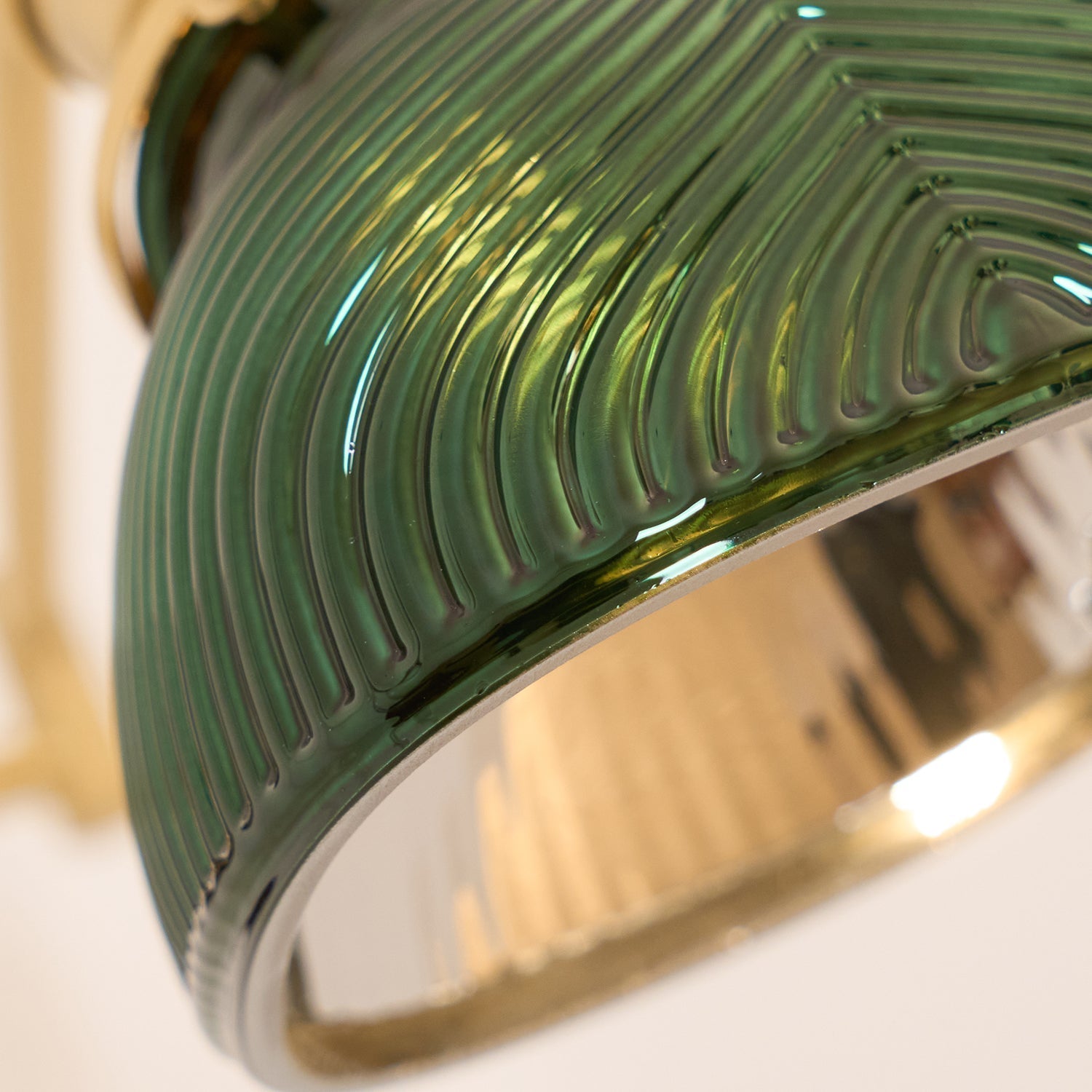 Brass Adjustable Swing Arm Wall Lamp With Green Glass Shade