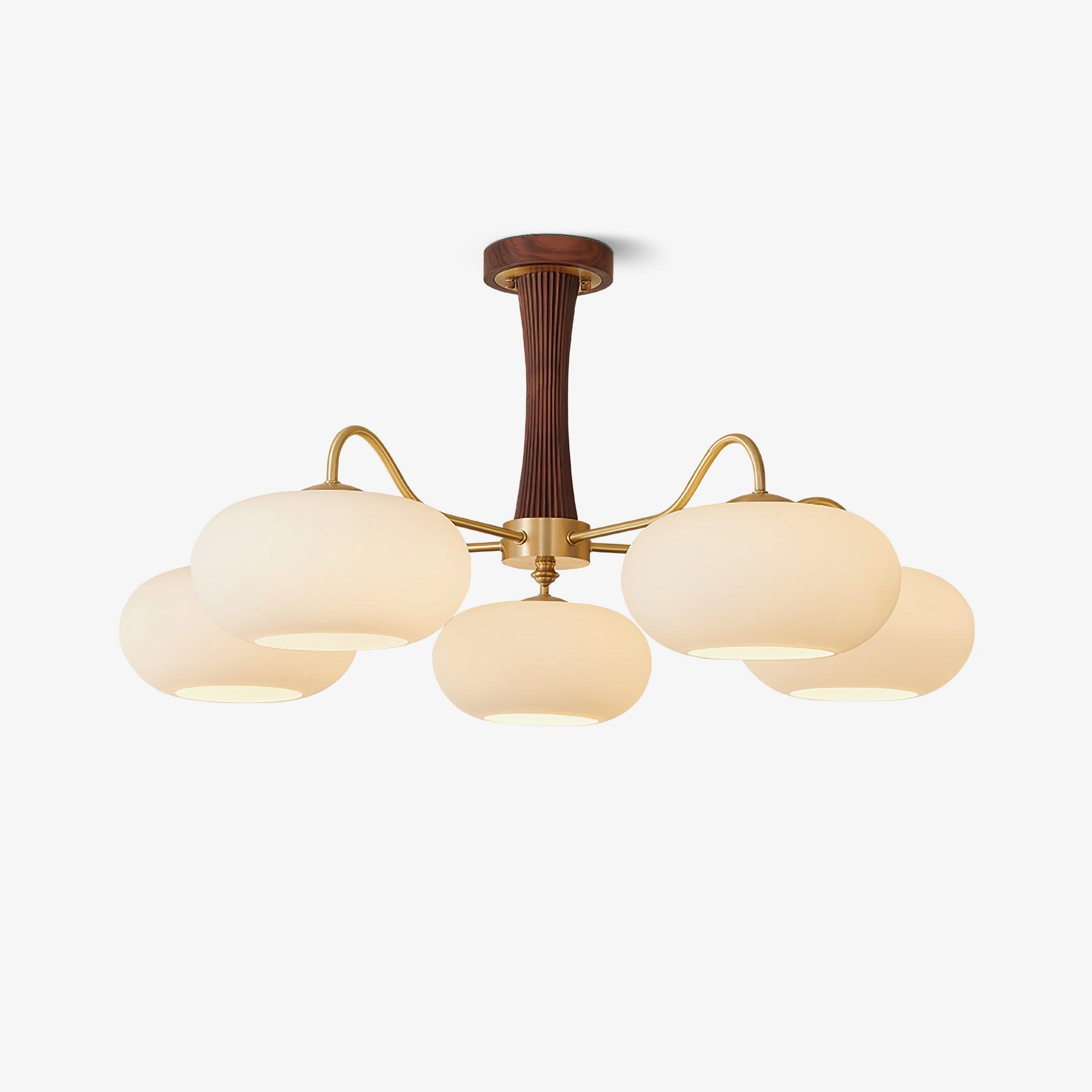 Persimmon Glass Globe Chandelier With Walnut Centre