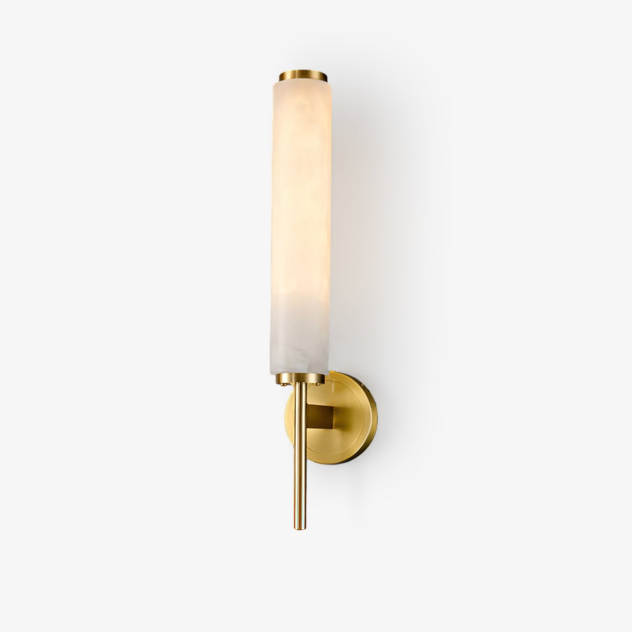 Brass Art Deco Wall Lamp With Round Backplate And Alabaster Shade
