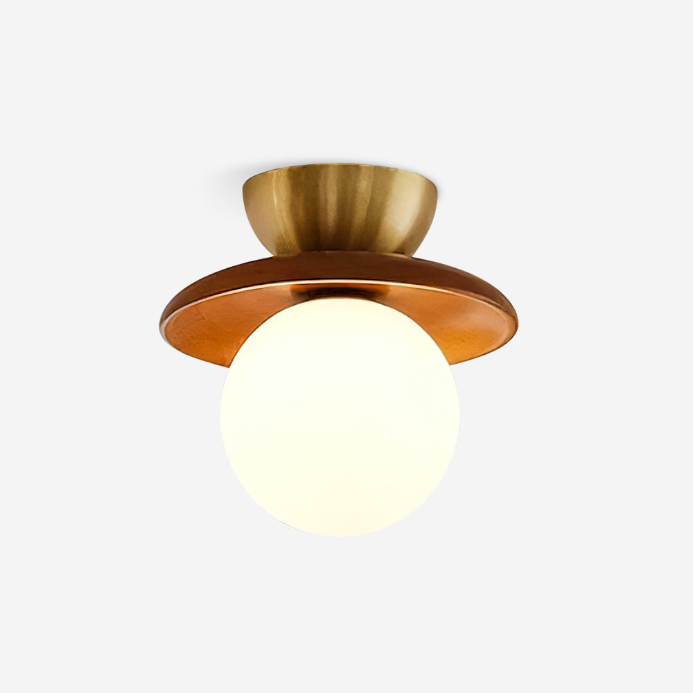 Opal Glass Globe Ceiling Light G9 Socket Brass And Walnut Flush Mount