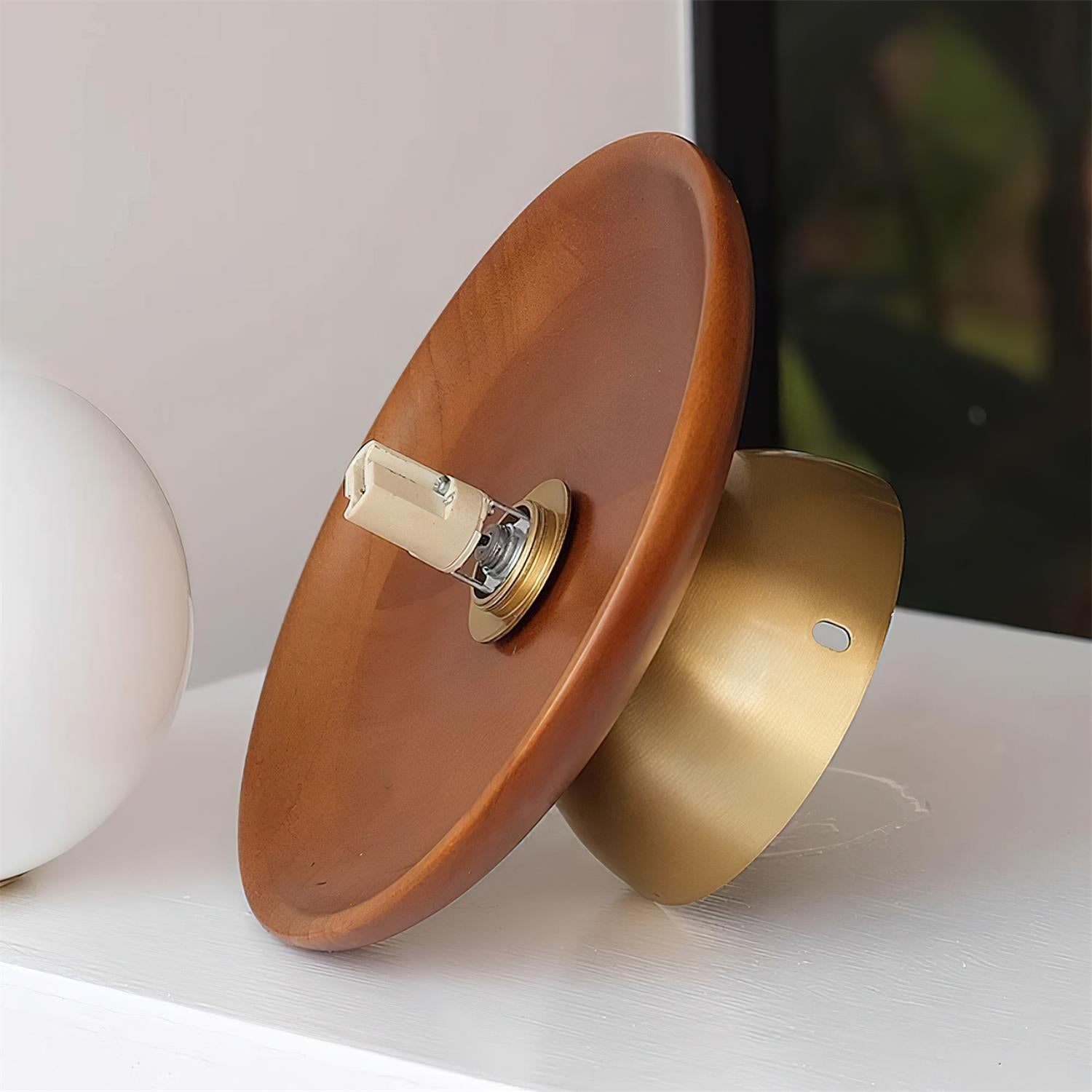 Opal Glass Globe Ceiling Light G9 Socket Brass And Walnut Flush Mount
