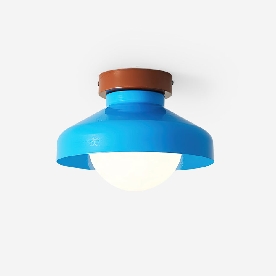 Blue Metal Flush Mount Ceiling Light Damp Rated Glass Shade