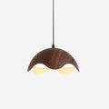 Wood Grain Pendant Lamp With Wave Metal Shade Ambient Glow