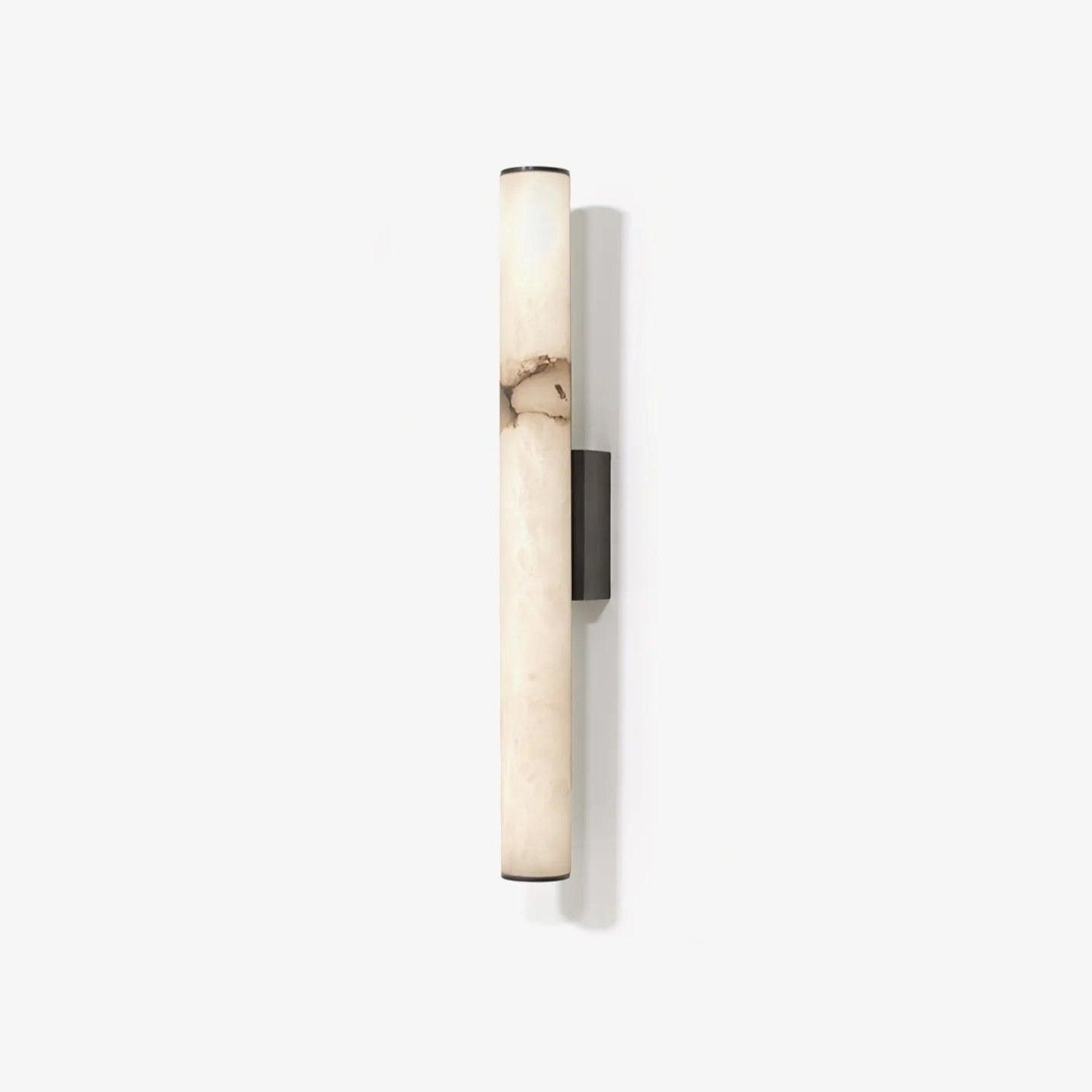 Alabaster Vertical Cylindrical Wall Lamp With Brass Frame