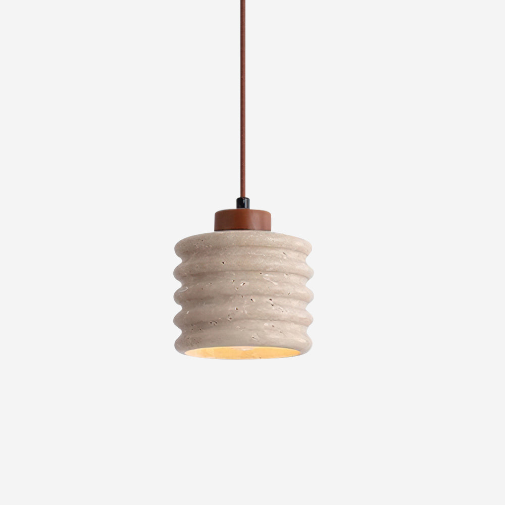 Suspension lumineuse travertin jaune et bois de noyer design naturel