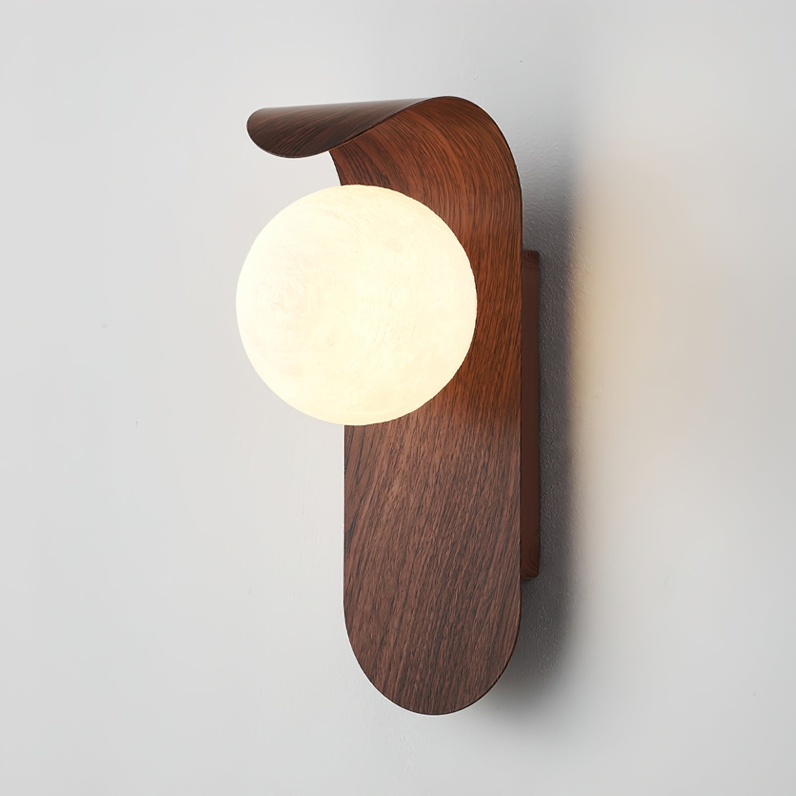 Indoor Curved Base Wall Lamp With Walnut Or Wood Finish