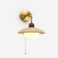 Hardwired Travertine Wall Light With Metal And Wood