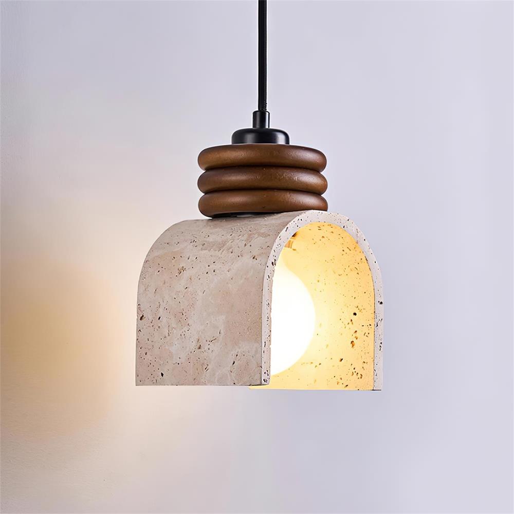 Arched Travertine Pendant Light With Warm Glow