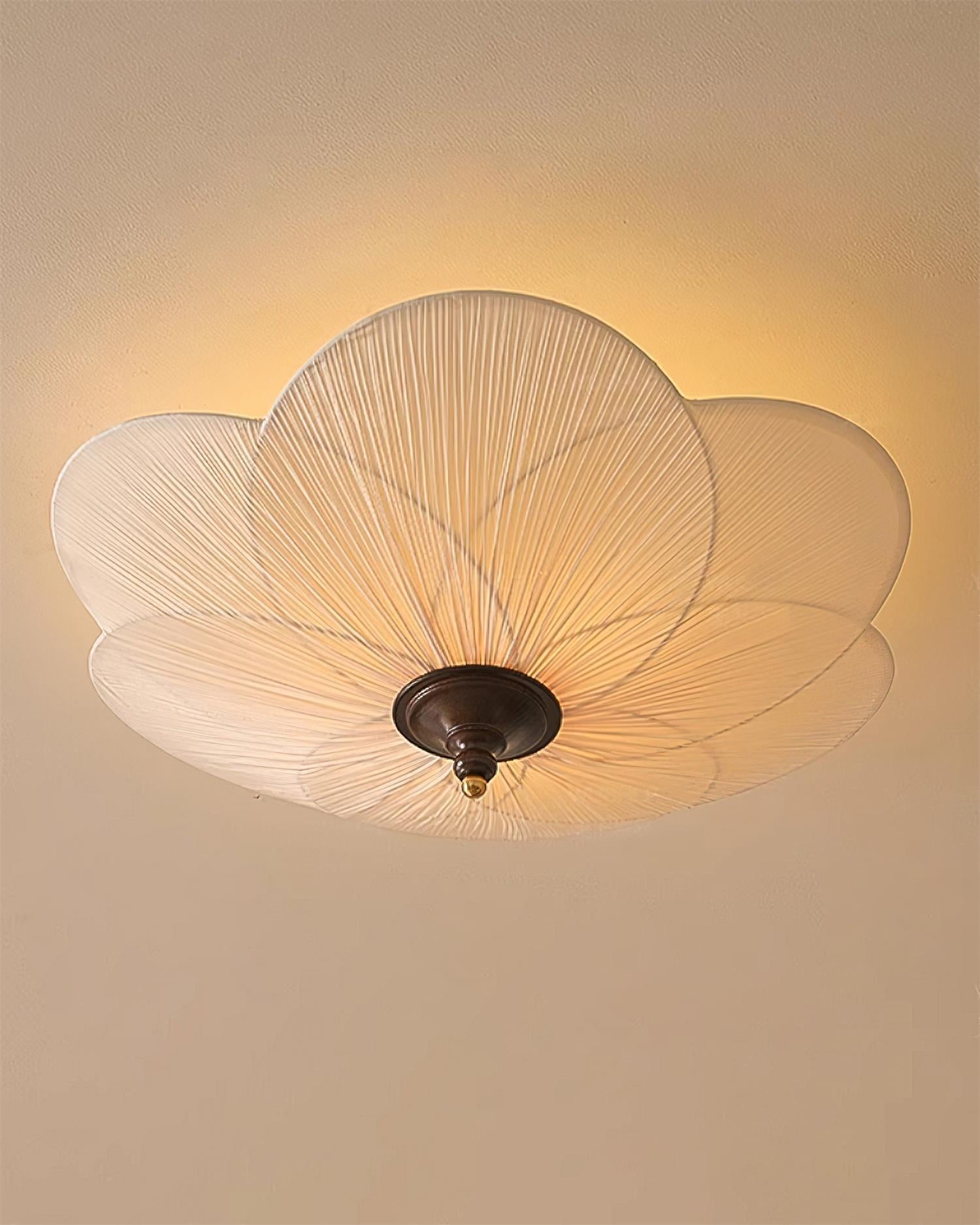 Floral Inspired Dimmable Flush Mount Ceiling Light In Gold And Walnut