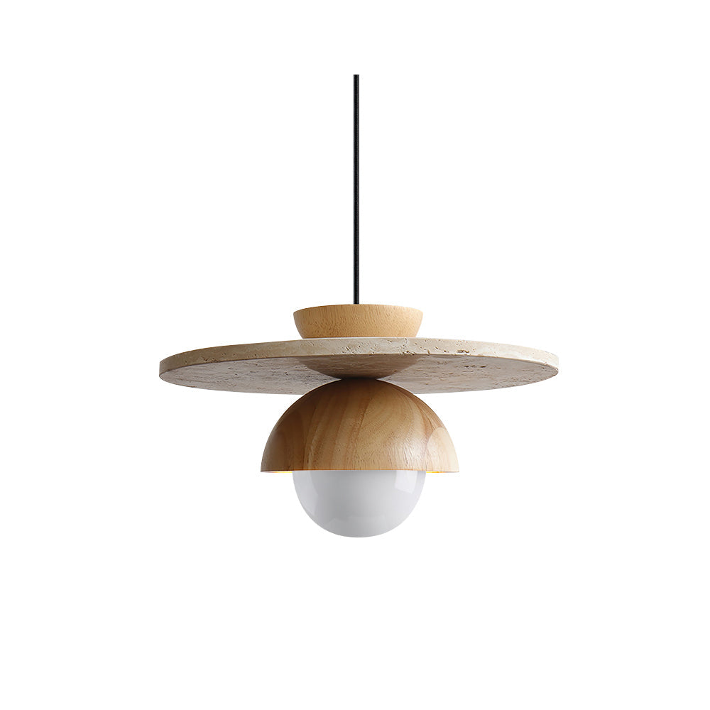 Layered Travertine Pendant Lamp With Warm Ambience