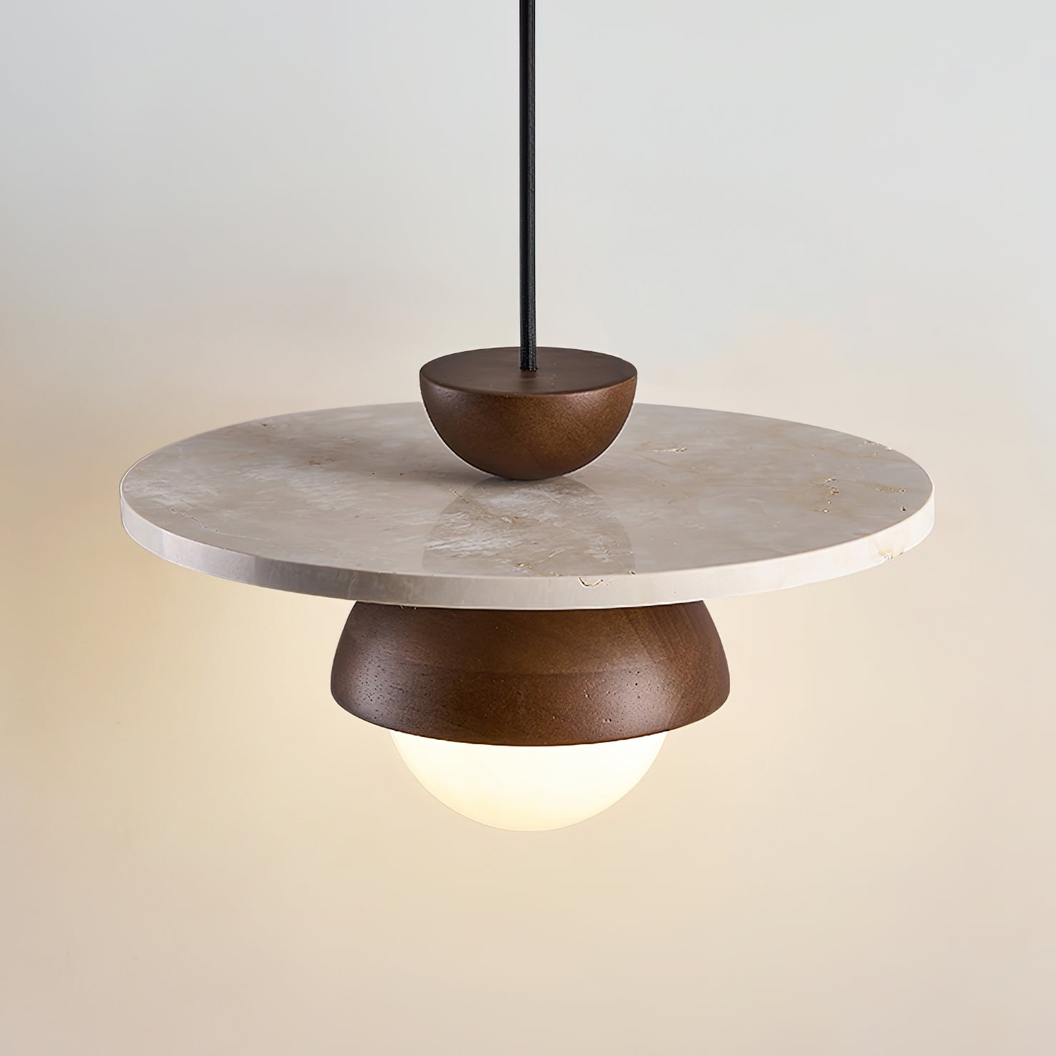 Layered Travertine Pendant Lamp With Warm Ambience